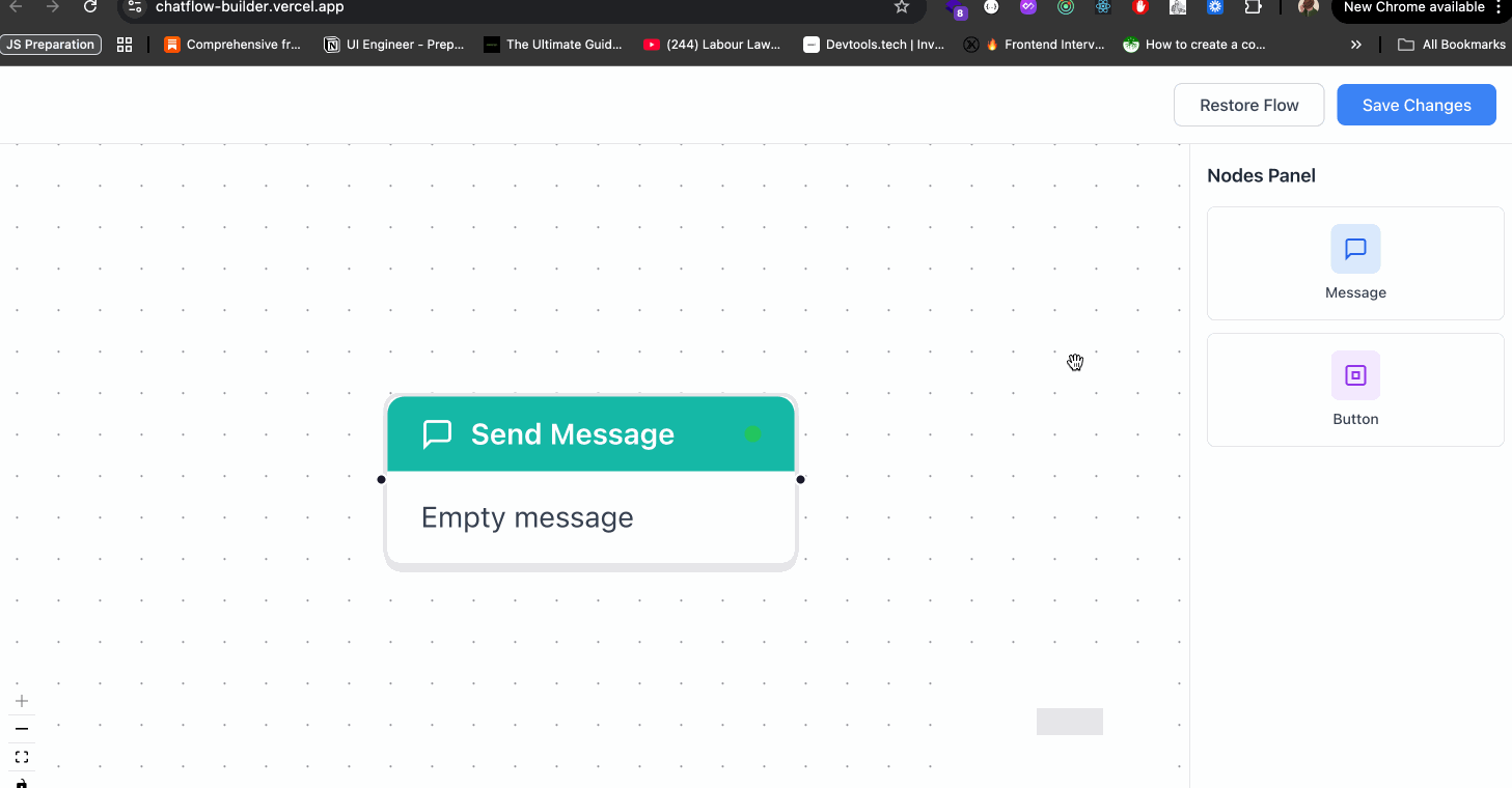 Chatflow Builder - Drag-and-drop chatbot flow builder in action