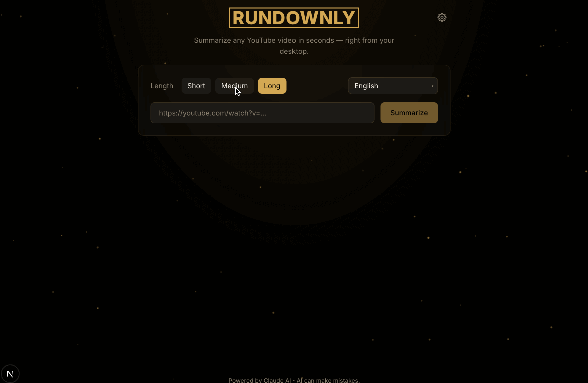 Rundownly - YouTube video summarizer in action